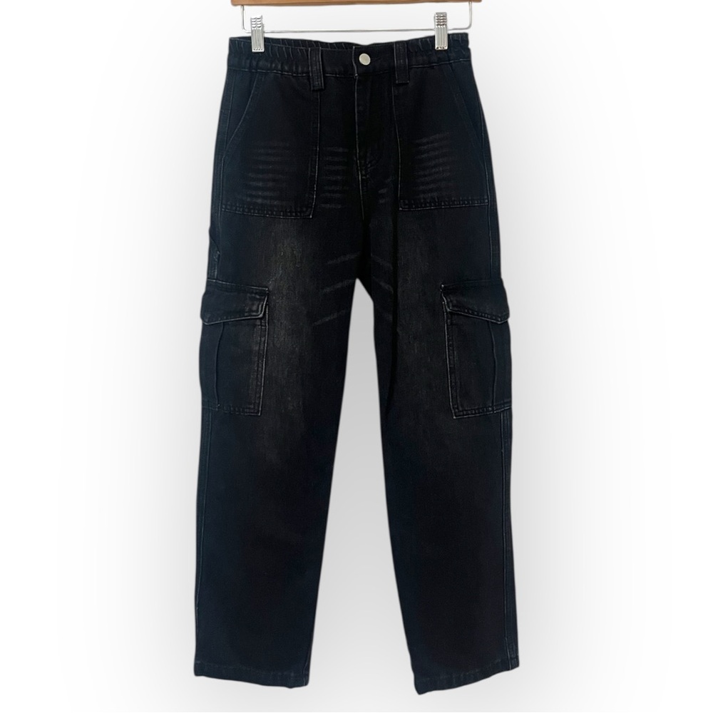 BLANKNYC Girls' Hours Later Relaxed Fit Cargo Jeans - Big Kid Large Washed Black